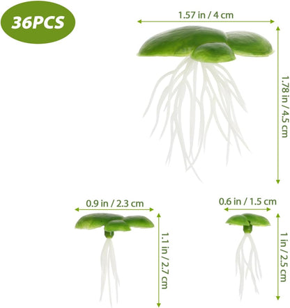 36 pcs Artificial Duckweed Plant Decor Green Plastic Floating Aquarium Plants 1.77 X 1.57 X 1.18 in Fish Tank Decor for Shade and Water Tank Display
