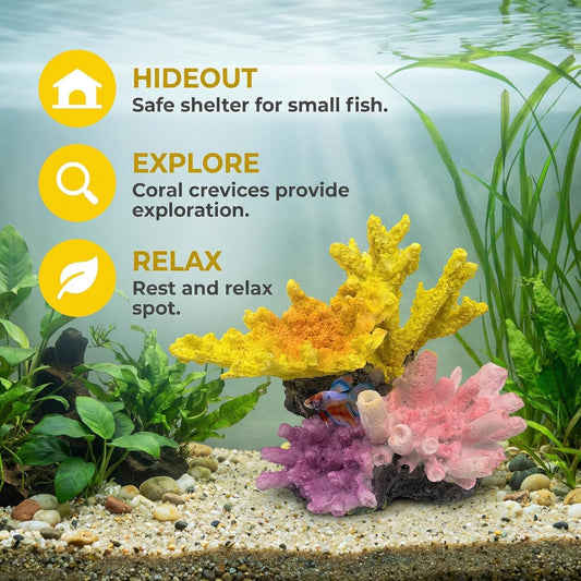 Aquarium Decor Fish Tank Decorations Resin Coral Ornament, Small Aquarium Accessories Hideout for Betta Shrimp Goldfish, Artificial Reef Fish Tank Accessories Decorations