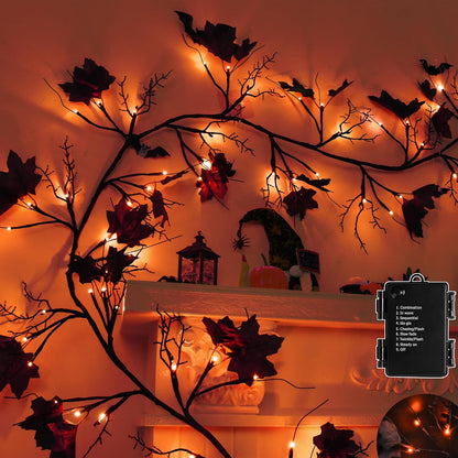 9 FT 72 LED Halloween Willow Vine Twig Decorations With Orange Lights - 8 Modes & Timer - Battery Operated Garland for Indoor Mantle Fireplace Home Decor
