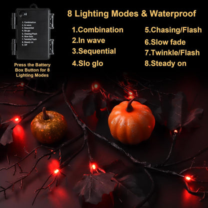 9 FT 72 LED Halloween Willow Vine Twig Decorations With Orange Lights - 8 Modes & Timer - Battery Operated Garland for Indoor Mantle Fireplace Home Decor