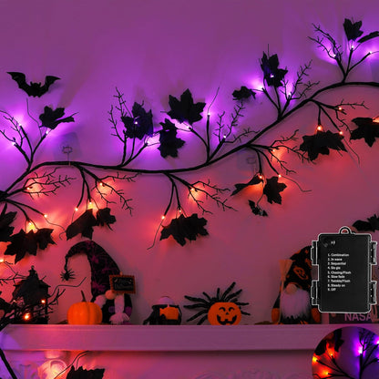 9 FT 72 LED Halloween Willow Vine Twig Decorations With Orange Lights - 8 Modes & Timer - Battery Operated Garland for Indoor Mantle Fireplace Home Decor