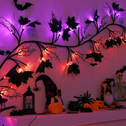 9 FT 72 LED Halloween Willow Vine Twig Decorations With Orange Lights - 8 Modes & Timer - Battery Operated Garland for Indoor Mantle Fireplace Home Decor