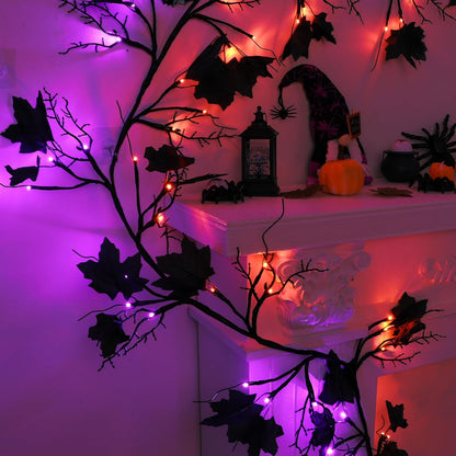9 FT 72 LED Halloween Willow Vine Twig Decorations With Orange Lights - 8 Modes & Timer - Battery Operated Garland for Indoor Mantle Fireplace Home Decor