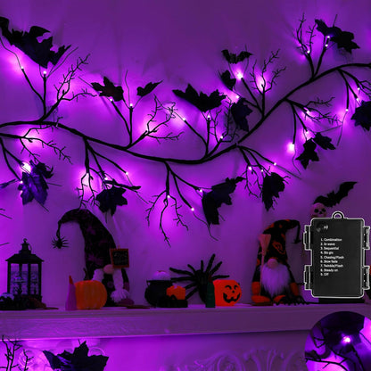 9 FT 72 LED Halloween Willow Vine Twig Decorations With Orange Lights - 8 Modes & Timer - Battery Operated Garland for Indoor Mantle Fireplace Home Decor