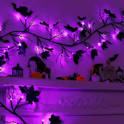 9 FT 72 LED Halloween Willow Vine Twig Decorations With Orange Lights - 8 Modes & Timer - Battery Operated Garland for Indoor Mantle Fireplace Home Decor