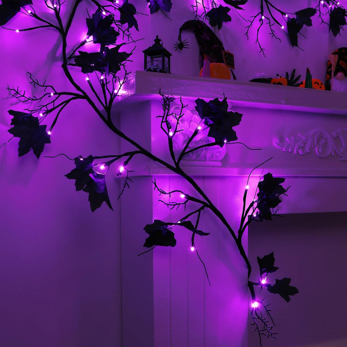 9 FT 72 LED Halloween Willow Vine Twig Decorations With Orange Lights - 8 Modes & Timer - Battery Operated Garland for Indoor Mantle Fireplace Home Decor