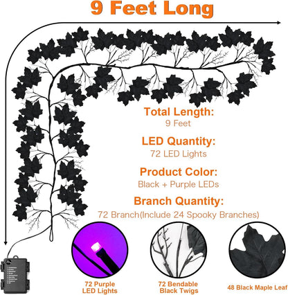 9 FT 72 LED Halloween Willow Vine Twig Decorations With Orange Lights - 8 Modes & Timer - Battery Operated Garland for Indoor Mantle Fireplace Home Decor