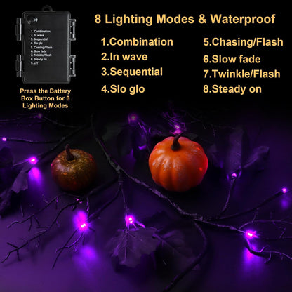 9 FT 72 LED Halloween Willow Vine Twig Decorations With Orange Lights - 8 Modes & Timer - Battery Operated Garland for Indoor Mantle Fireplace Home Decor