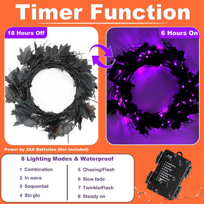 9 FT 72 LED Halloween Willow Vine Twig Decorations With Orange Lights - 8 Modes & Timer - Battery Operated Garland for Indoor Mantle Fireplace Home Decor
