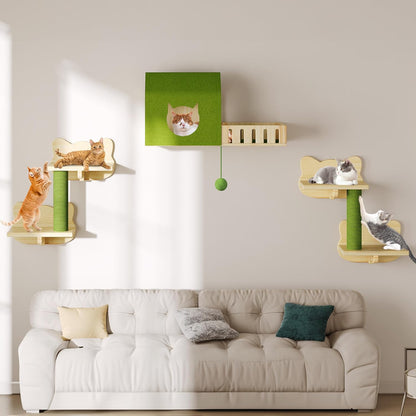 37in Tall Cactus Cat Tree Tower with Self-Grooming Brush, Cute Cat Climbing Tower for Indoor Cats with Cat Condo, Plush Platform, Hammock, Sisal Scratching Posts, Dangling Ball