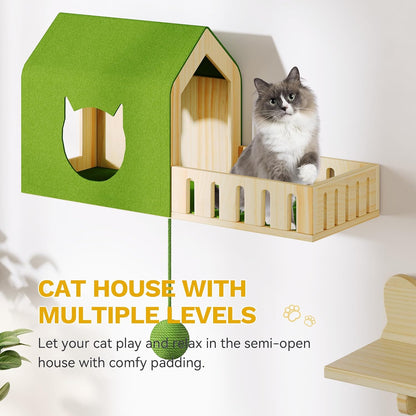 37in Tall Cactus Cat Tree Tower with Self-Grooming Brush, Cute Cat Climbing Tower for Indoor Cats with Cat Condo, Plush Platform, Hammock, Sisal Scratching Posts, Dangling Ball