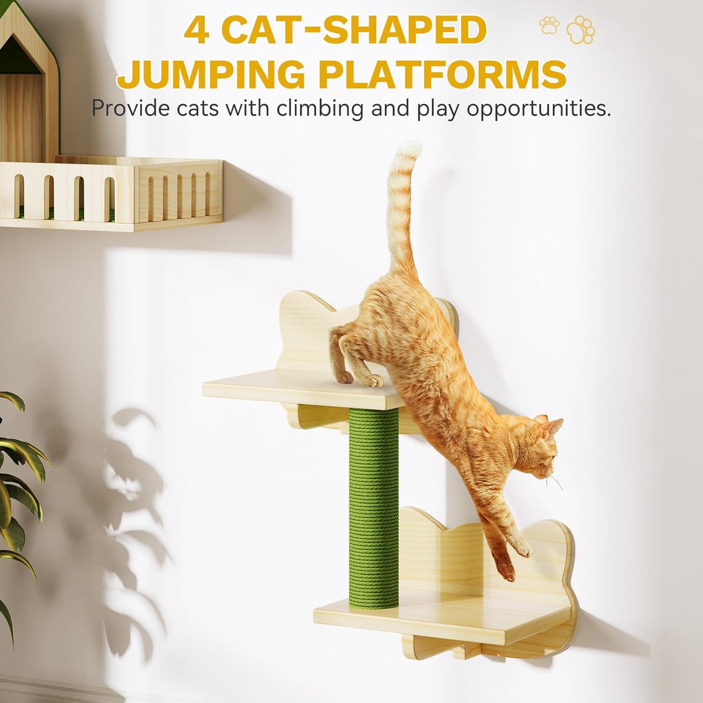 37in Tall Cactus Cat Tree Tower with Self-Grooming Brush, Cute Cat Climbing Tower for Indoor Cats with Cat Condo, Plush Platform, Hammock, Sisal Scratching Posts, Dangling Ball