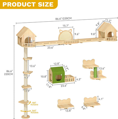 37in Tall Cactus Cat Tree Tower with Self-Grooming Brush, Cute Cat Climbing Tower for Indoor Cats with Cat Condo, Plush Platform, Hammock, Sisal Scratching Posts, Dangling Ball