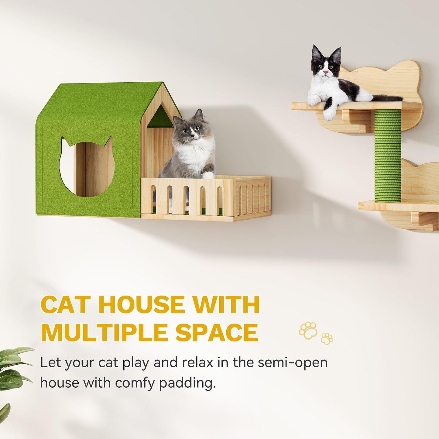 37in Tall Cactus Cat Tree Tower with Self-Grooming Brush, Cute Cat Climbing Tower for Indoor Cats with Cat Condo, Plush Platform, Hammock, Sisal Scratching Posts, Dangling Ball