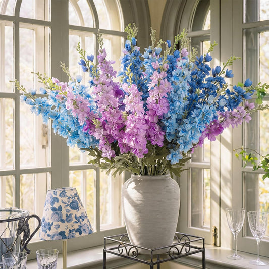 24 Pcs Artificial Delphinium Flowers Bulk,Blue Violet Harmony