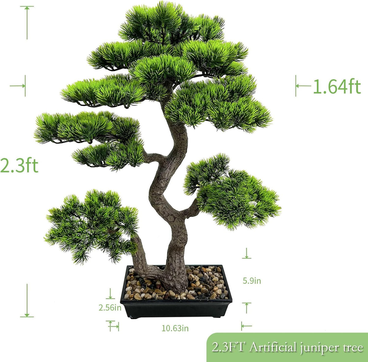 2.3ft Artificial Juniper Bonsai Tree with Black Plastic Pot