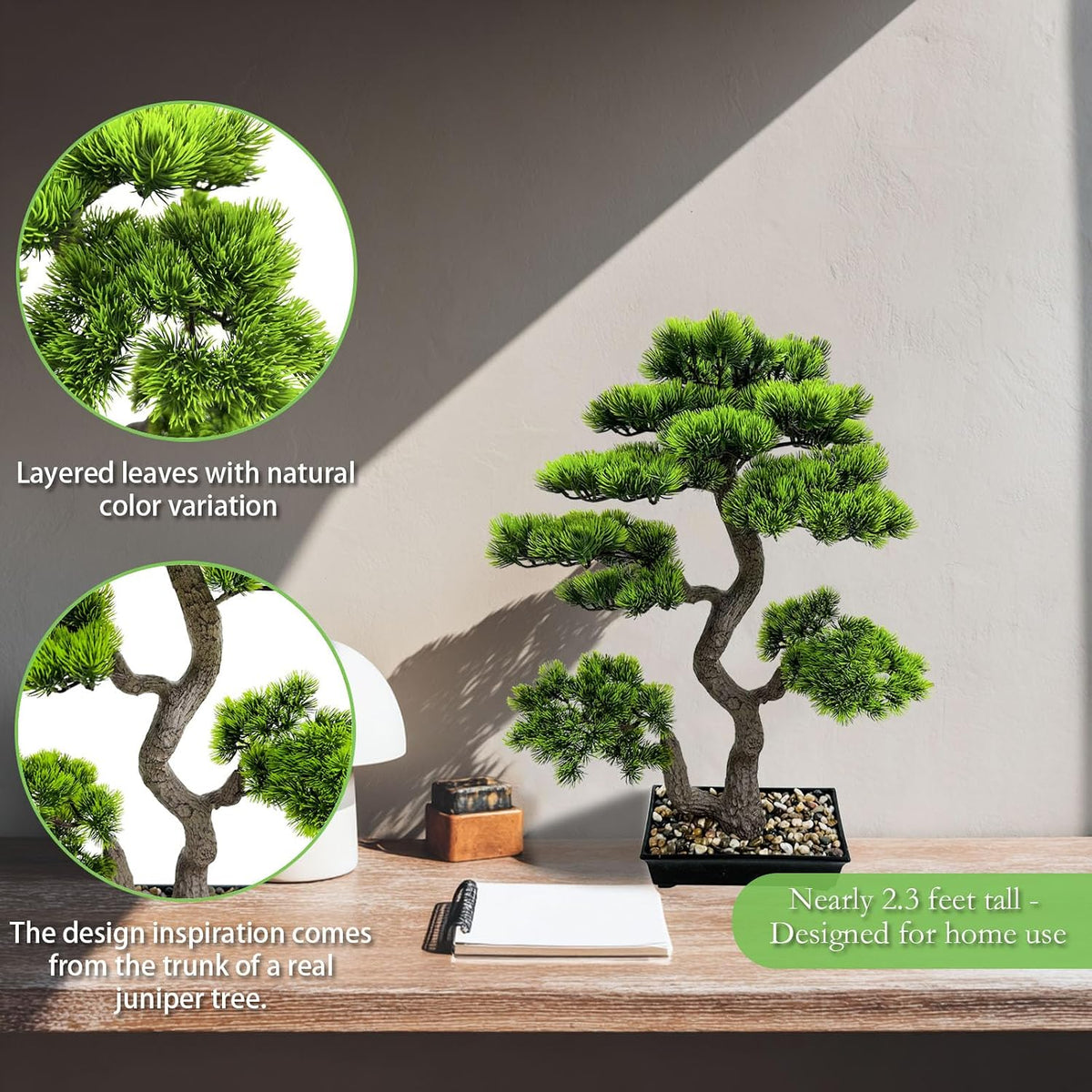 2.3ft Artificial Juniper Bonsai Tree with Black Plastic Pot