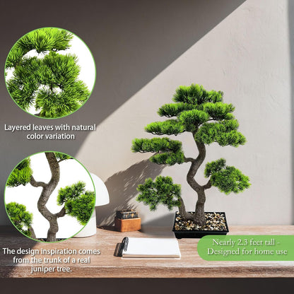 2.3ft Artificial Juniper Bonsai Tree with Black Plastic Pot