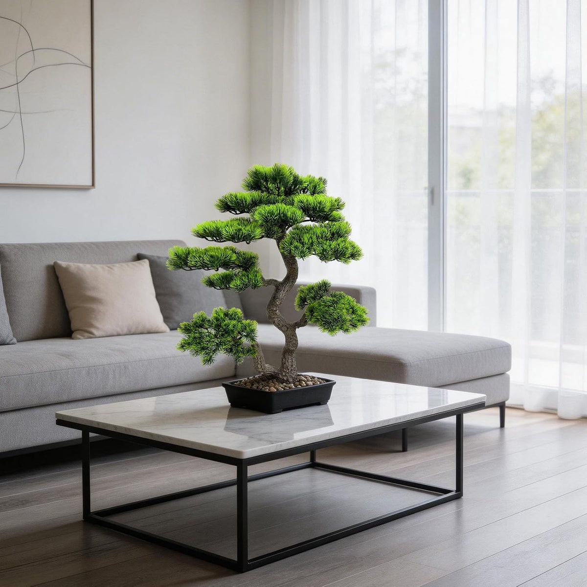 2.3ft Artificial Juniper Bonsai Tree with Black Plastic Pot