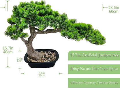2.3ft Artificial Juniper Bonsai Tree with Black Plastic Pot