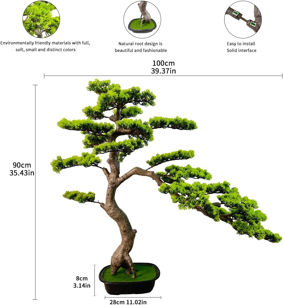 2.3ft Artificial Juniper Bonsai Tree with Black Plastic Pot
