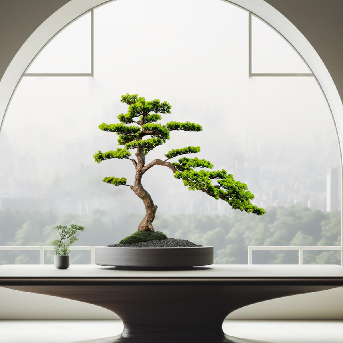2.3ft Artificial Juniper Bonsai Tree with Black Plastic Pot