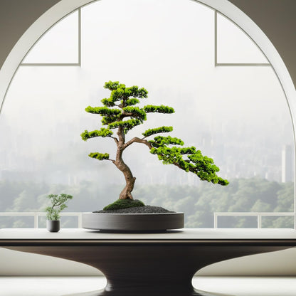 2.3ft Artificial Juniper Bonsai Tree with Black Plastic Pot