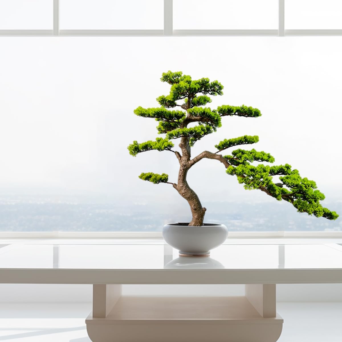 2.3ft Artificial Juniper Bonsai Tree with Black Plastic Pot