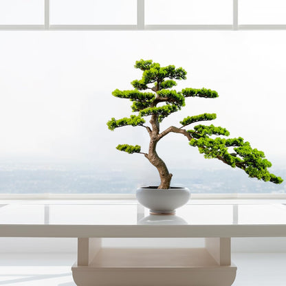 2.3ft Artificial Juniper Bonsai Tree with Black Plastic Pot