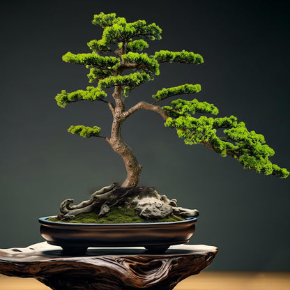 2.3ft Artificial Juniper Bonsai Tree with Black Plastic Pot