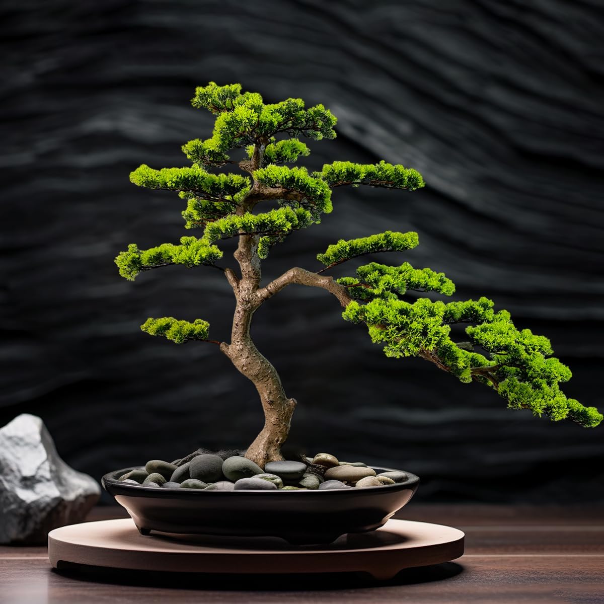 2.3ft Artificial Juniper Bonsai Tree with Black Plastic Pot