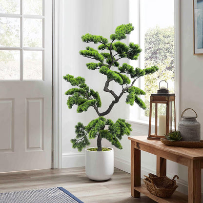 2.3ft Artificial Juniper Bonsai Tree with Black Plastic Pot