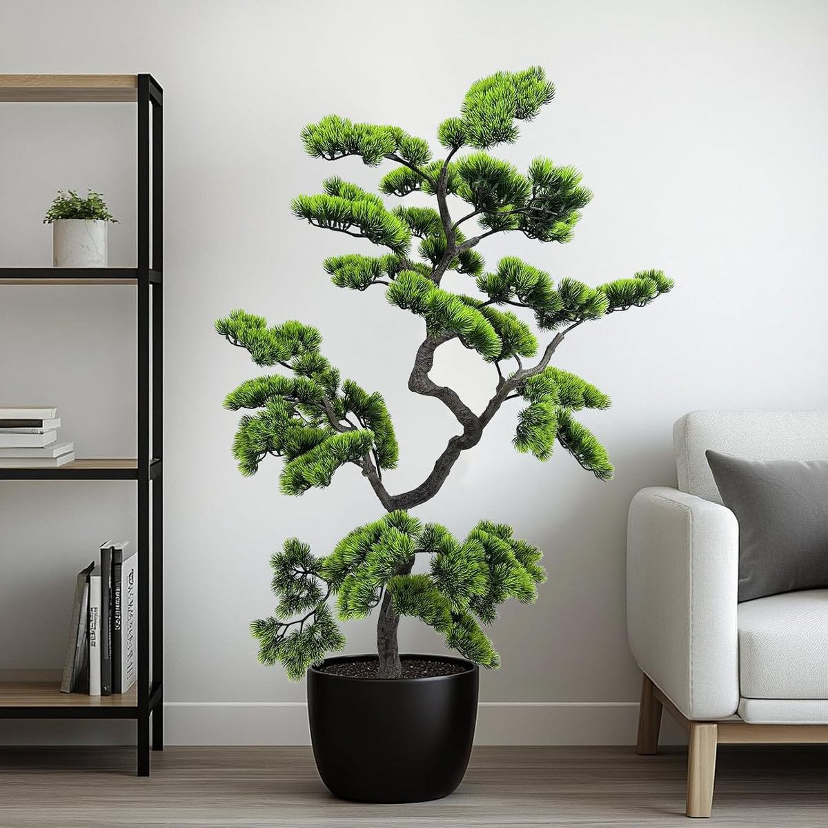 2.3ft Artificial Juniper Bonsai Tree with Black Plastic Pot