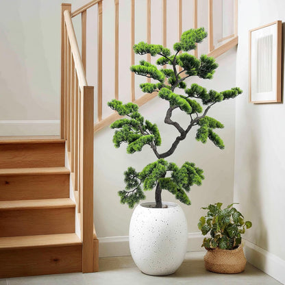 2.3ft Artificial Juniper Bonsai Tree with Black Plastic Pot