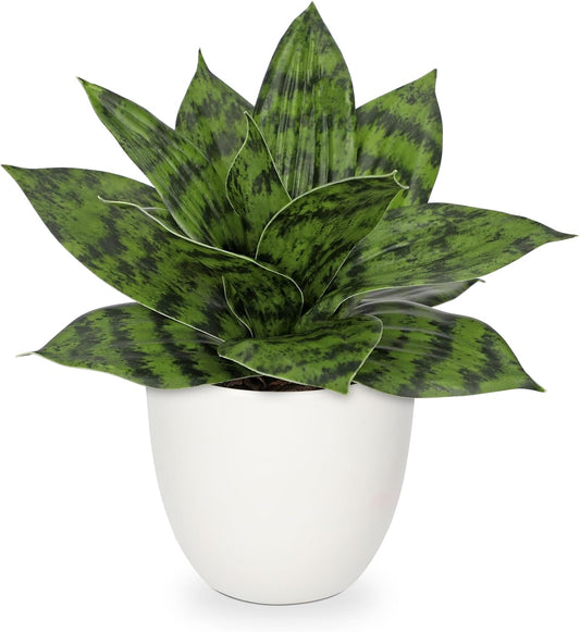 Artificial Snake Plants 9" Faux Agave Succulent Plant Potted in Black Pot Fake Sansevieria Aloe Tropical Plant for Desk Modern Office Home Bathroom Indoor Outdoor Decor
