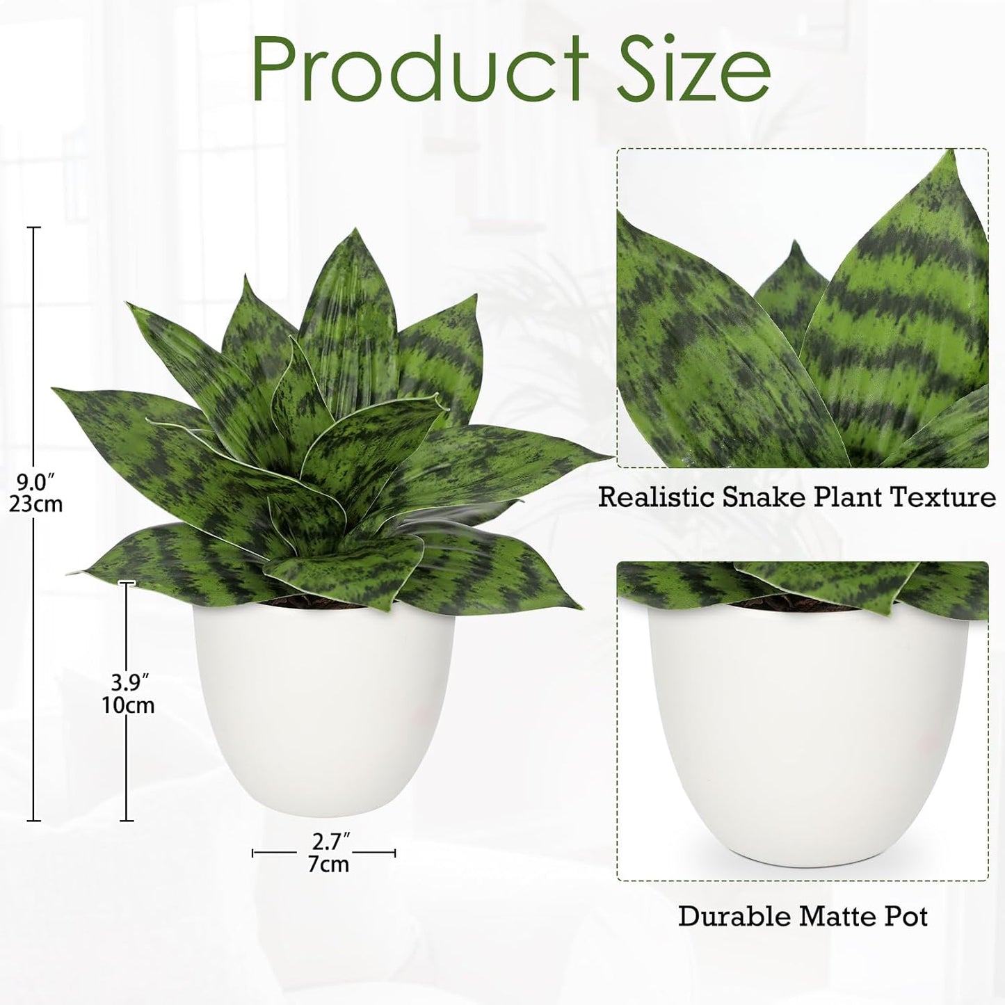 Artificial Snake Plants 9" Faux Agave Succulent Plant Potted in Black Pot Fake Sansevieria Aloe Tropical Plant for Desk Modern Office Home Bathroom Indoor Outdoor Decor