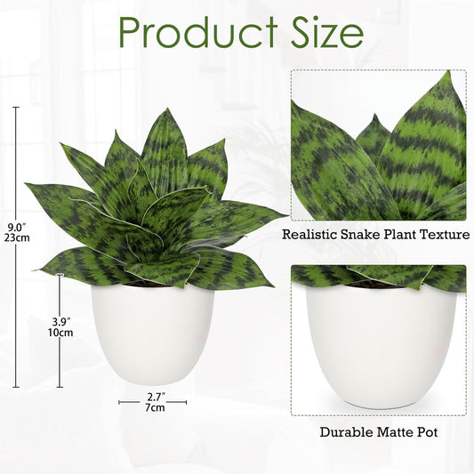 Artificial Snake Plants 9" Faux Agave Succulent Plant Potted in Black Pot Fake Sansevieria Aloe Tropical Plant for Desk Modern Office Home Bathroom Indoor Outdoor Decor