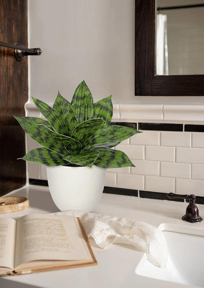 Artificial Snake Plants 9" Faux Agave Succulent Plant Potted in Black Pot Fake Sansevieria Aloe Tropical Plant for Desk Modern Office Home Bathroom Indoor Outdoor Decor
