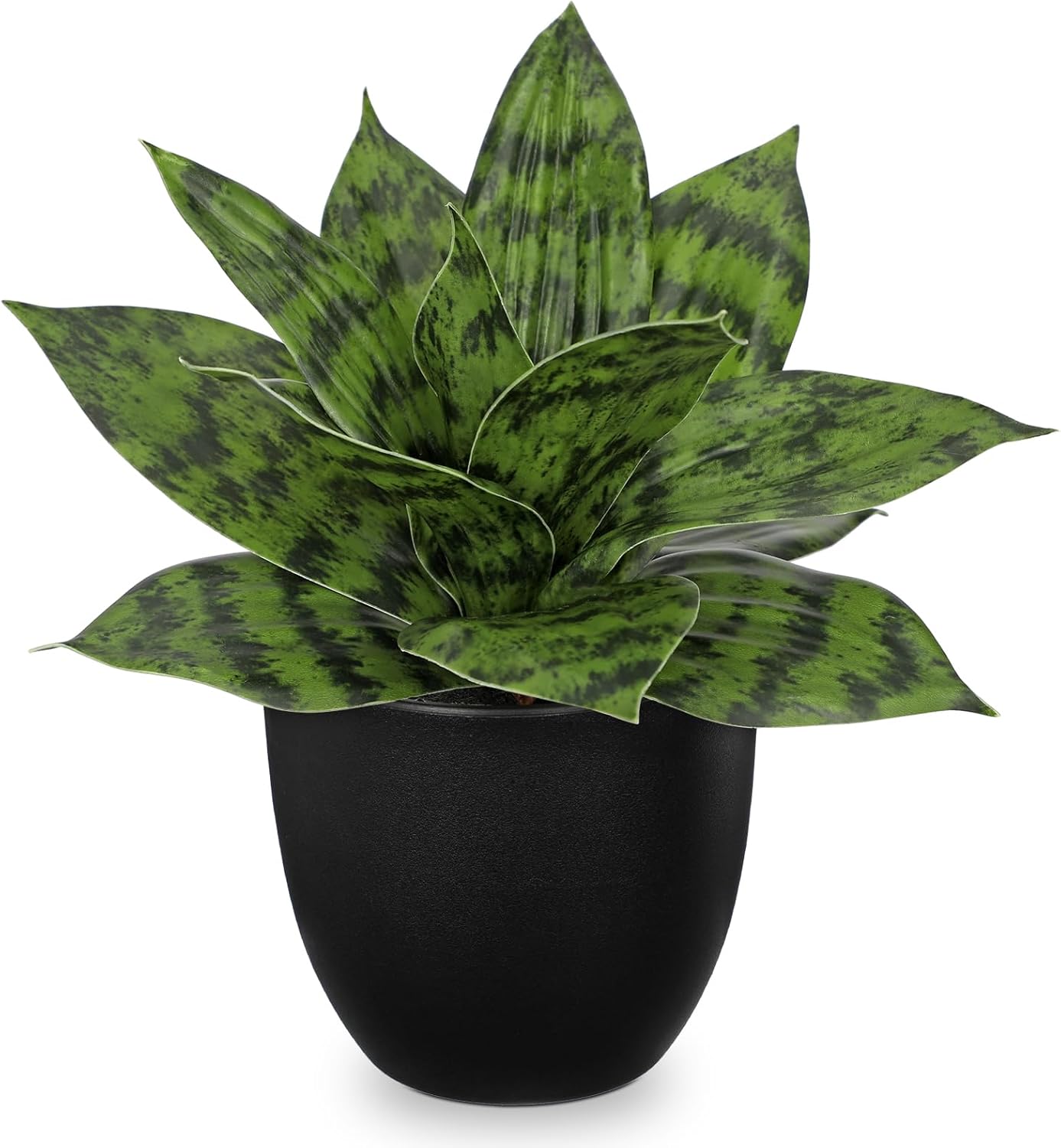 Artificial Snake Plants 9" Faux Agave Succulent Plant Potted in Black Pot Fake Sansevieria Aloe Tropical Plant for Desk Modern Office Home Bathroom Indoor Outdoor Decor