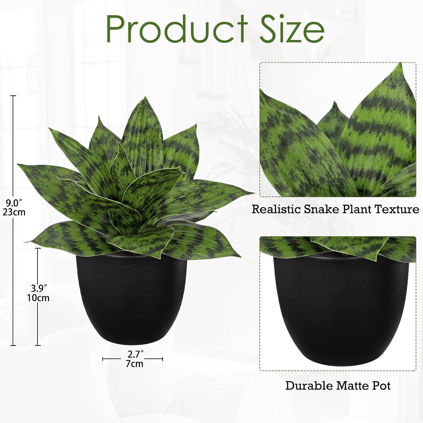 Artificial Snake Plants 9" Faux Agave Succulent Plant Potted in Black Pot Fake Sansevieria Aloe Tropical Plant for Desk Modern Office Home Bathroom Indoor Outdoor Decor