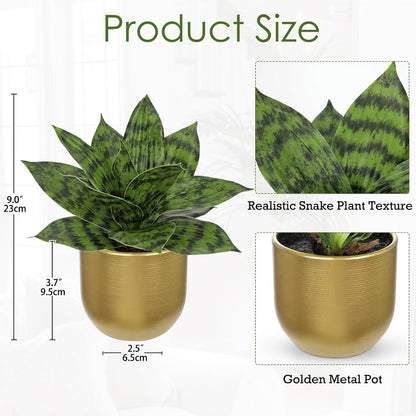 Artificial Snake Plants 9" Faux Agave Succulent Plant Potted in Black Pot Fake Sansevieria Aloe Tropical Plant for Desk Modern Office Home Bathroom Indoor Outdoor Decor