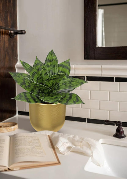 Artificial Snake Plants 9" Faux Agave Succulent Plant Potted in Black Pot Fake Sansevieria Aloe Tropical Plant for Desk Modern Office Home Bathroom Indoor Outdoor Decor