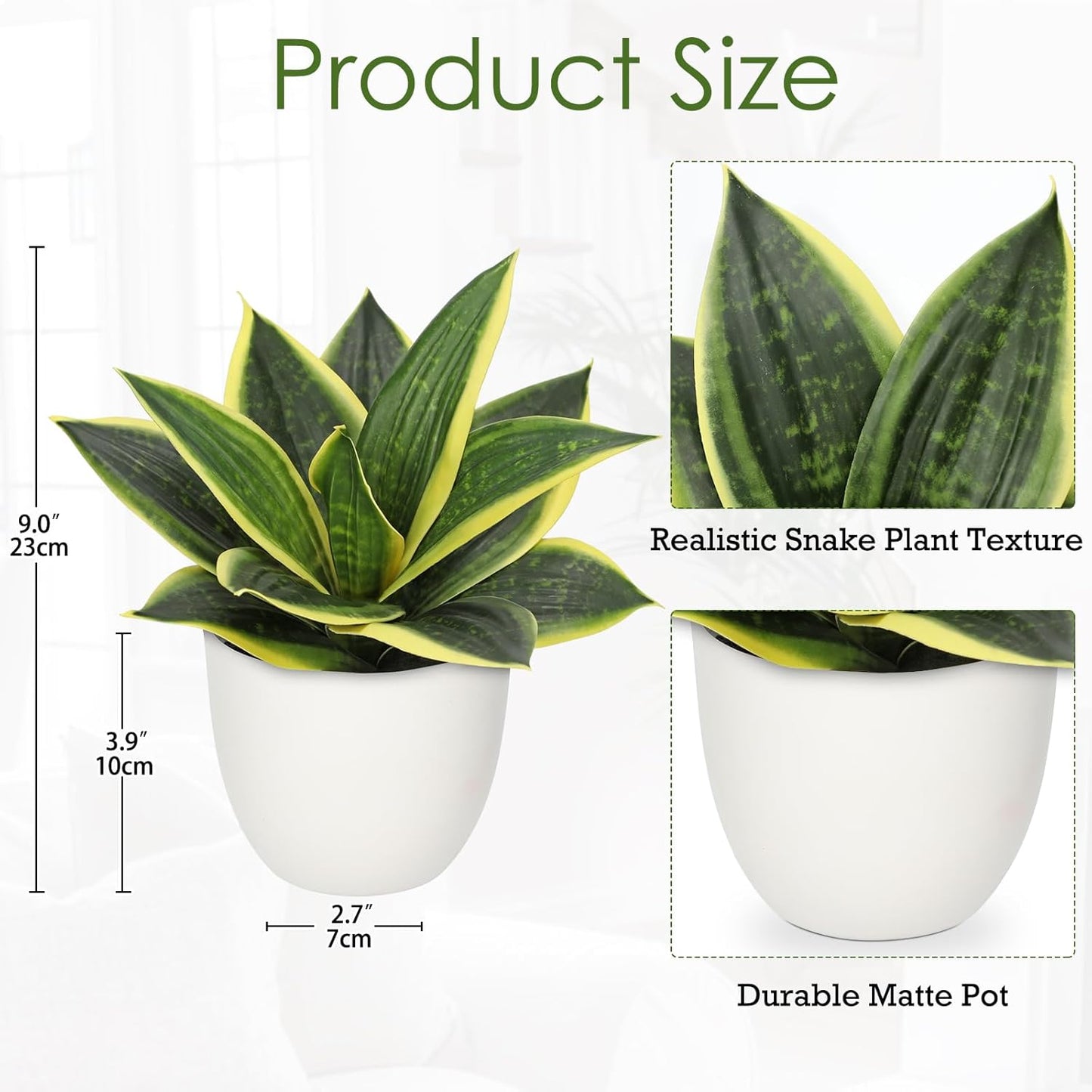 Artificial Snake Plants 9" Faux Agave Succulent Plant Potted in Black Pot Fake Sansevieria Aloe Tropical Plant for Desk Modern Office Home Bathroom Indoor Outdoor Decor