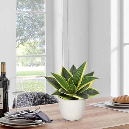 Artificial Snake Plants 9" Faux Agave Succulent Plant Potted in Black Pot Fake Sansevieria Aloe Tropical Plant for Desk Modern Office Home Bathroom Indoor Outdoor Decor