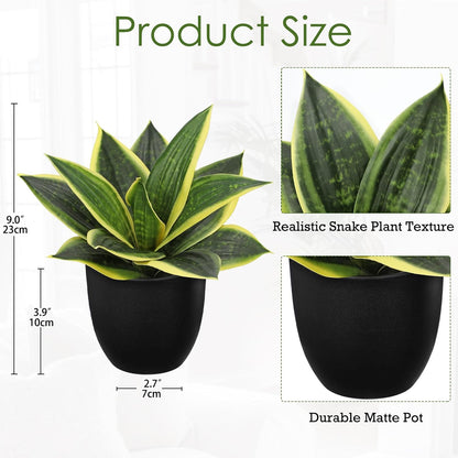 Artificial Snake Plants 9" Faux Agave Succulent Plant Potted in Black Pot Fake Sansevieria Aloe Tropical Plant for Desk Modern Office Home Bathroom Indoor Outdoor Decor