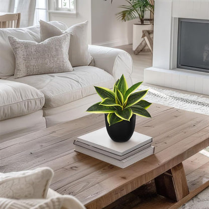 Artificial Snake Plants 9" Faux Agave Succulent Plant Potted in Black Pot Fake Sansevieria Aloe Tropical Plant for Desk Modern Office Home Bathroom Indoor Outdoor Decor