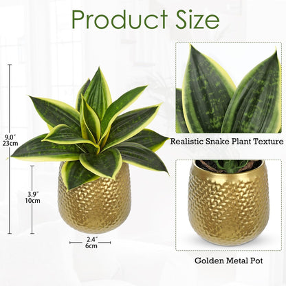 Artificial Snake Plants 9" Faux Agave Succulent Plant Potted in Black Pot Fake Sansevieria Aloe Tropical Plant for Desk Modern Office Home Bathroom Indoor Outdoor Decor
