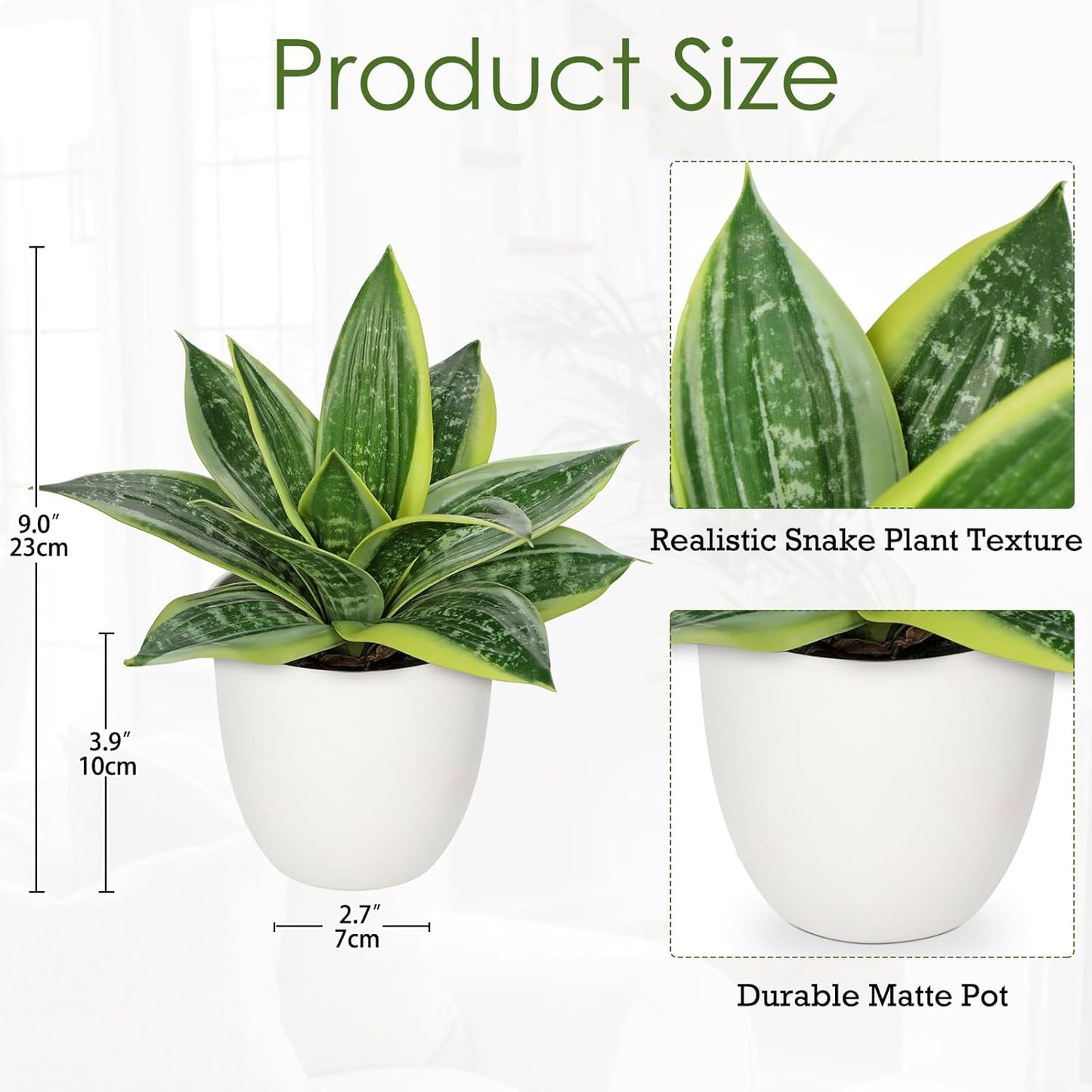 Artificial Snake Plants 9" Faux Agave Succulent Plant Potted in Black Pot Fake Sansevieria Aloe Tropical Plant for Desk Modern Office Home Bathroom Indoor Outdoor Decor