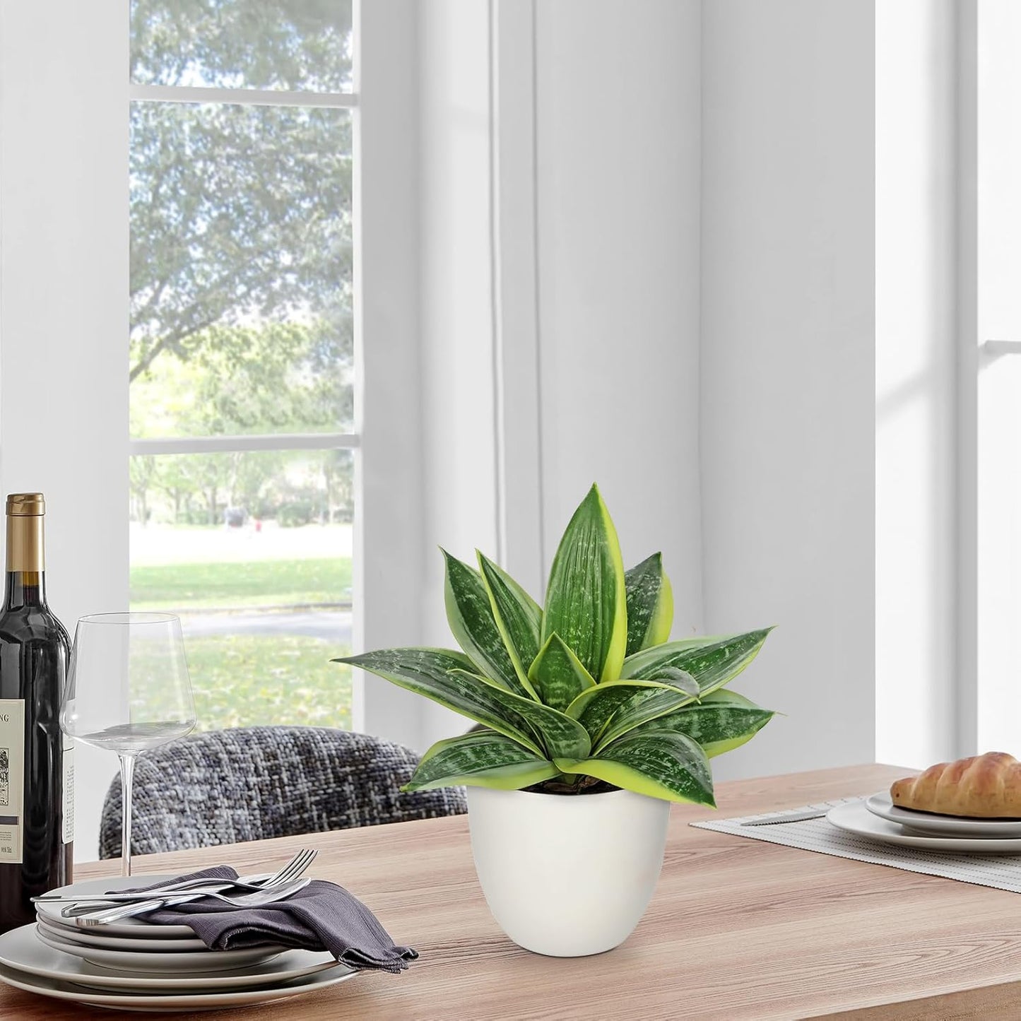 Artificial Snake Plants 9" Faux Agave Succulent Plant Potted in Black Pot Fake Sansevieria Aloe Tropical Plant for Desk Modern Office Home Bathroom Indoor Outdoor Decor