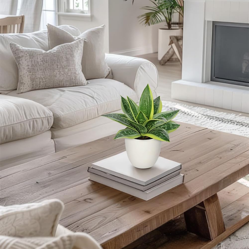 Artificial Snake Plants 9" Faux Agave Succulent Plant Potted in Black Pot Fake Sansevieria Aloe Tropical Plant for Desk Modern Office Home Bathroom Indoor Outdoor Decor